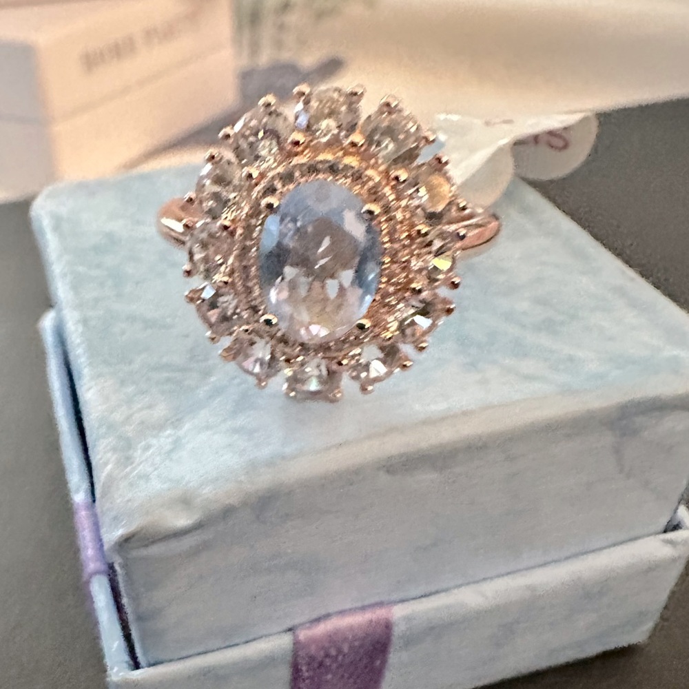 Lab created light blue Quartz on rose gold plating